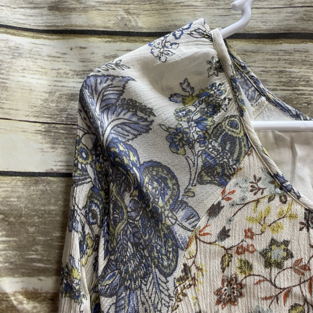 Free People Floral Lucky Loosey Dress Women's Small Long Sleeve Boho Ivory Lined - Picture 8 of 10